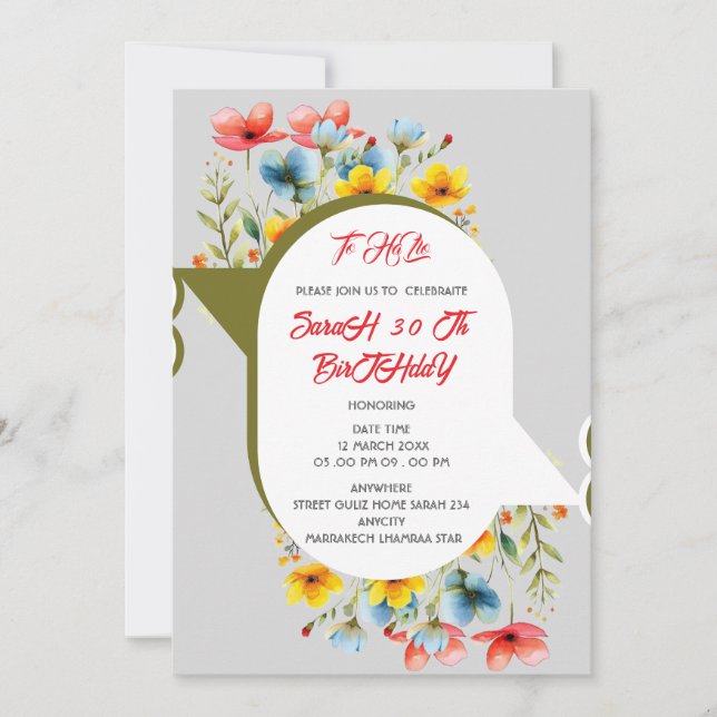 Convite Floral invitación de 50 años en español, spanish 5 (Frente)