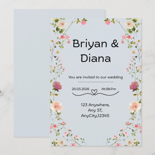 Convite Floral Invitation  (Frente/Verso)