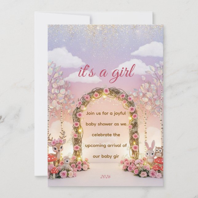 Convite Floral "It's a Girl" Baby Shower Invitation (Frente)