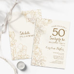 Convite Floral Ivory Dourado Surpresa 50ª Festa de anivers<br><div class="desc">Floral Ivory Cream e Dourada Surpresa 50º Convite de aniversário. Design minimalista moderno com sotaques botânicos e letra de escrita tipográfica. Simples cartão de convite floral perfeito para uma festa surpresa na moda. Pode ser personalizado para qualquer idade.</div>