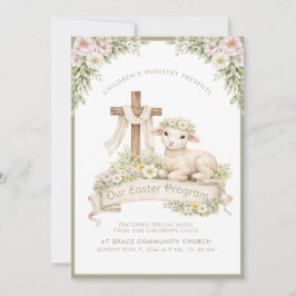 Convite Floral Lamb with Cross | Easter Program Invitation