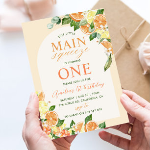 Convite Floral Lemon Laranja Nosso primeiro aniversario de