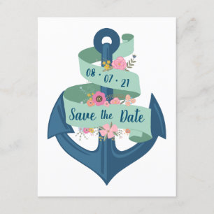 Convite Floral Listras Náuticas de Casamento Save the Date