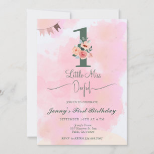 Convite Floral Little Miss Onederful 1º Aniversário 