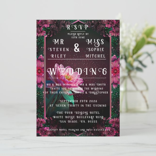 Convite Floral Lotus Wedding Suite | Starry Night Romance (Em pé/Frente)