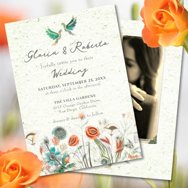 Convite Floral Lovebird Com Foto De Casamento Mexicano (Criador carregado)