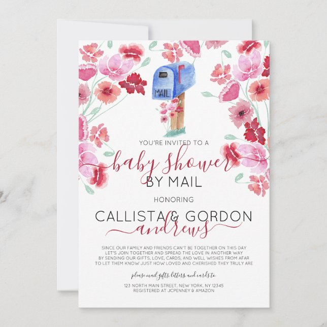 Convite Floral Mailbox Watercolor Chá por Email (Frente)