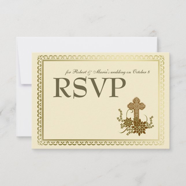 Convite Floral Marrom com Cruz RSVP (Frente)