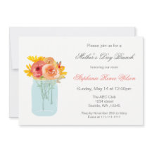 Convite Floral Mason Jar Dia de as mães Brunch