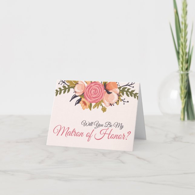 Convite Floral Matron of Honor Request Card (Frente)