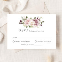 Floral Mauve Blush Greenery White Wedding RSVP