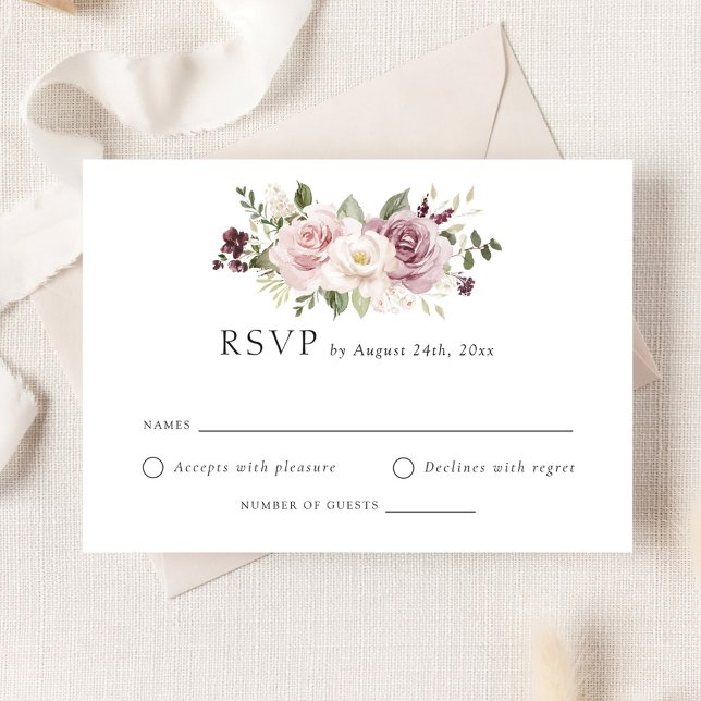 Convite Floral Mauve Blush Greenery White Wedding RSVP (Criador carregado)