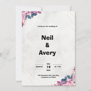 Convite Floral Minimalista Rosa e Azul