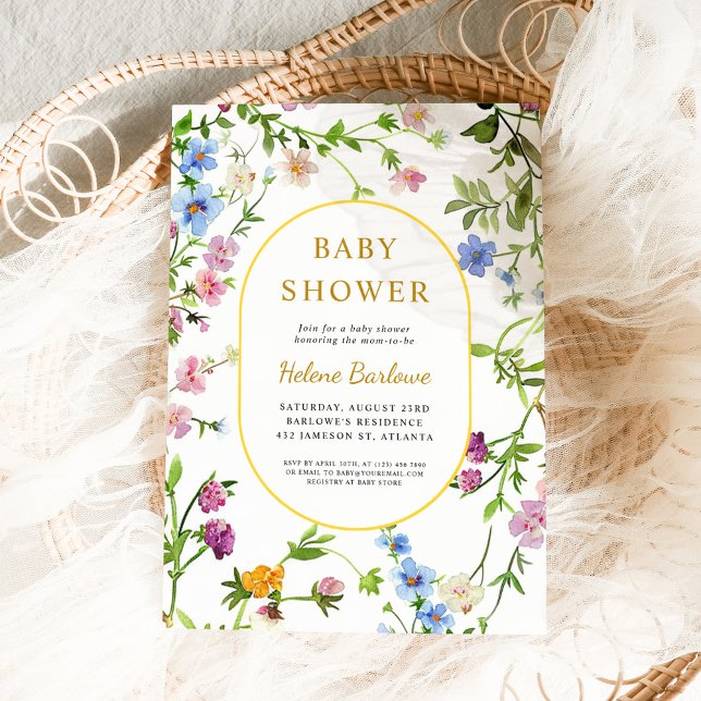Convite Floral Moderno Elegante Chá de fraldas de flor sel (Floral Modern Elegant Wildflower Baby Shower Invitation)