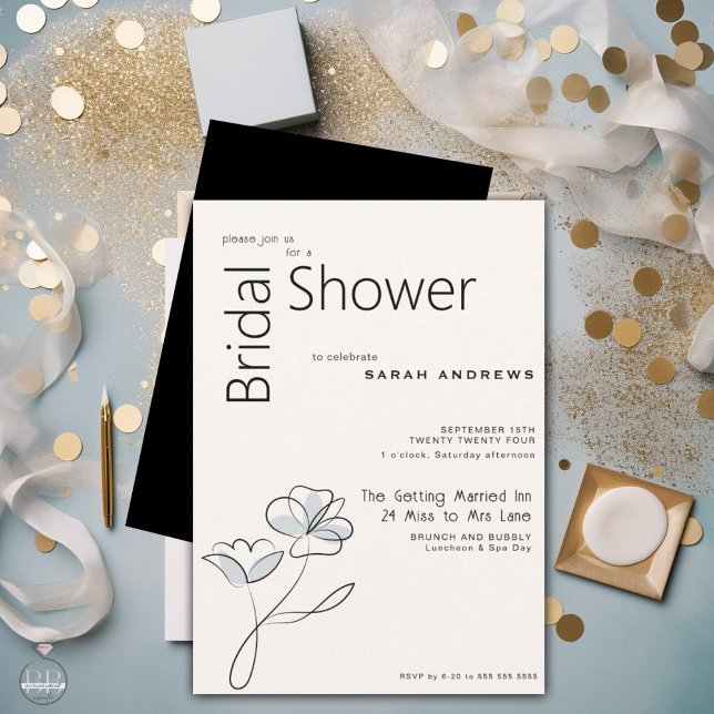 Convite Floral moderno minimalista azul e soprado (Criador carregado)