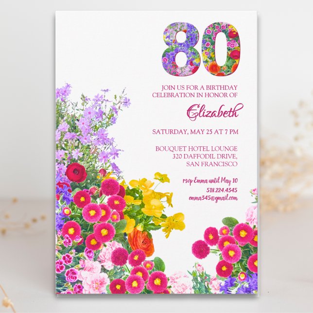 convite floral moderno para festa de 80 anos (Criador carregado)