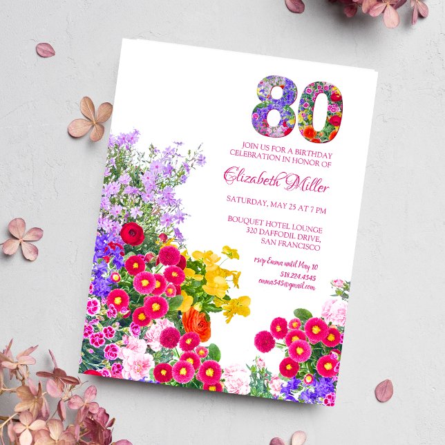 convite floral moderno para festa de 80 anos (Criador carregado)
