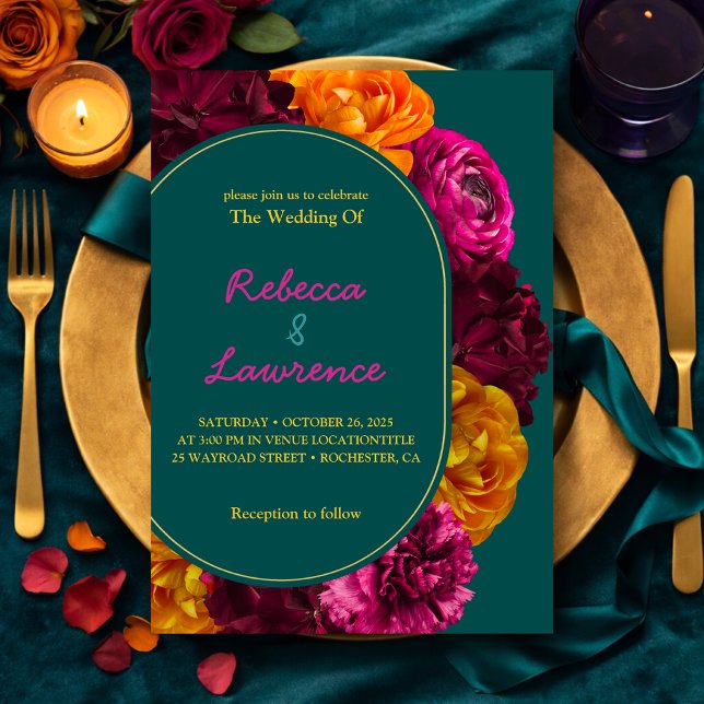 Convite Floral moderno rosa verde amarelo (Criador carregado)