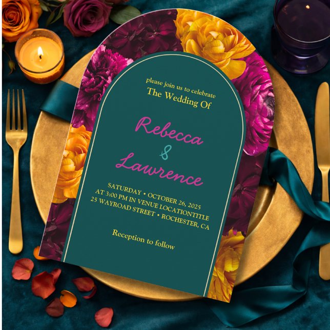 Convite Floral moderno rosa verde amarelo (Criador carregado)