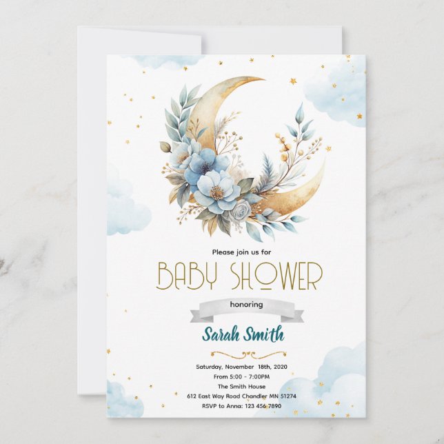 Convite Floral moon shower invitation (Frente)