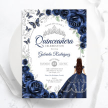 Floral Navy Prata Quinceanera