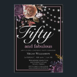 Convite Floral Negro Elegante 50 e aniversário fabuloso<br><div class="desc">Este convite tem tudo o que você quer para sua ocasião especial,  flores elegantes,  luzes de cordas e tipografia personalizada em um fundo impressionante.</div>