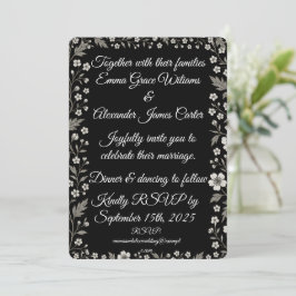 Convite Floral Negro para Casamento com Branco Ele