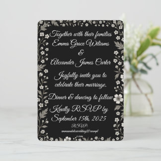 Convite Floral Negro para Casamento com Branco Ele