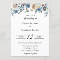 Convite floral neutro azul do casamento da ardósia