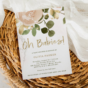Convite Floral Neutro de Aquarela  Chá de fraldas Oh Babi