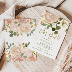 Convite Floral Neutro de Aquarela   Oh Chá de fraldas