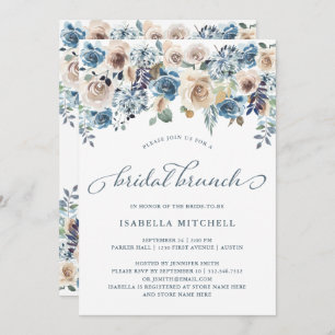Convite Floral Neutro e Azul  Bridal Brunch