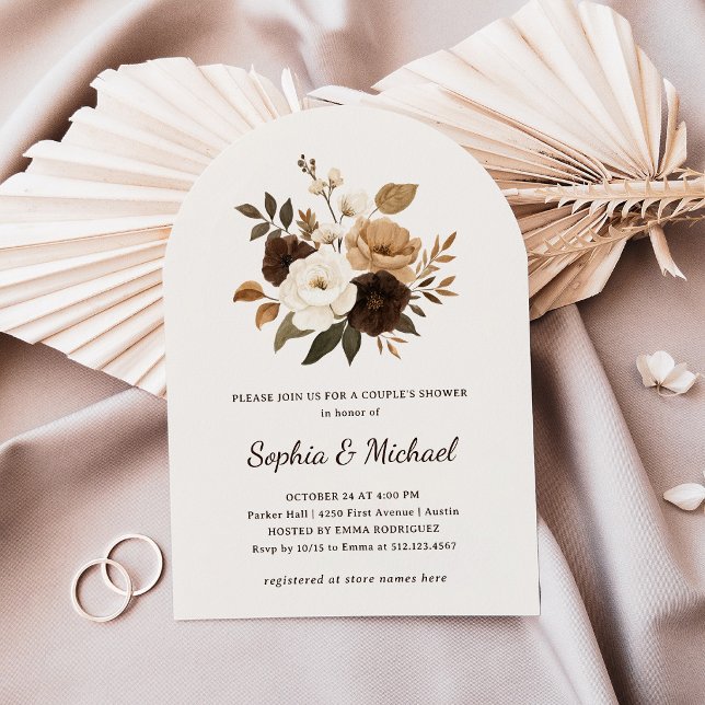 Convite Floral Neutro e Marrom | Chá de Casal (Criador carregado)