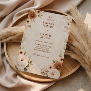 Convite Floral Neutro Elegante Vintage