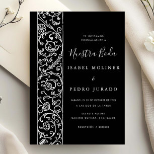 Convite Floral Ornata Preto & Branco Nuestra Boda Casament