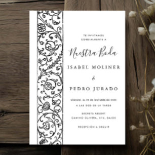 Convite Floral Ornata Preto & Branco Nuestra Boda Casament