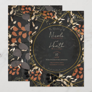 Convite Floral Ousado de Terracota Cinza Dourado para Casa