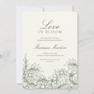 Convite Floral Outline Love In Bloom Chá de casamento Invi
