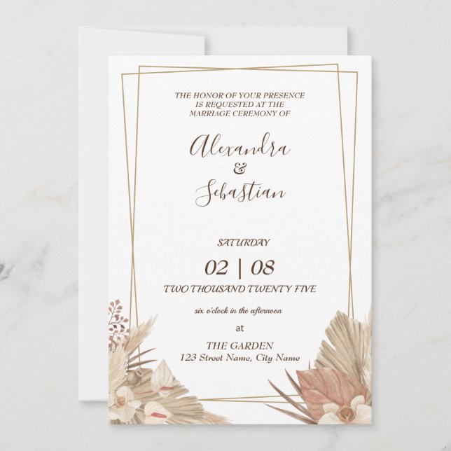 Convite Floral Pampa Grass Wedding Invitation (Frente)