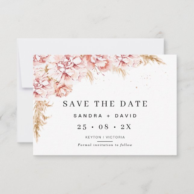 Convite Floral Pampas Grass Weding The Date Card (Frente)