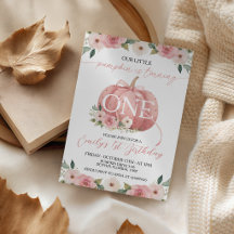 Convite Floral para 1º Aniversário Abóbora Rosa
