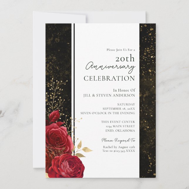Convite Floral para Aniversário de Casamento de 20 (Frente)