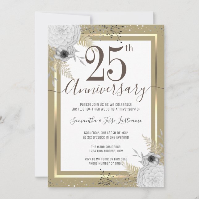 Convite Floral para Bodas de Prata (Frente)