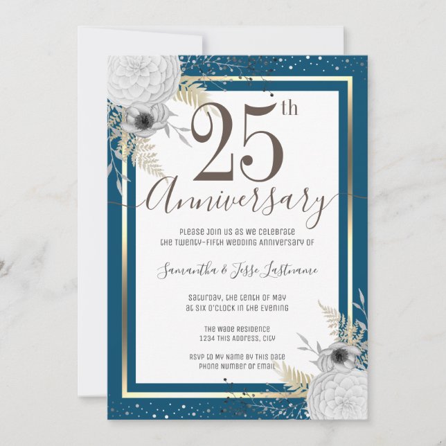 Convite Floral para Bodas de Prata de 25 Anos (Frente)
