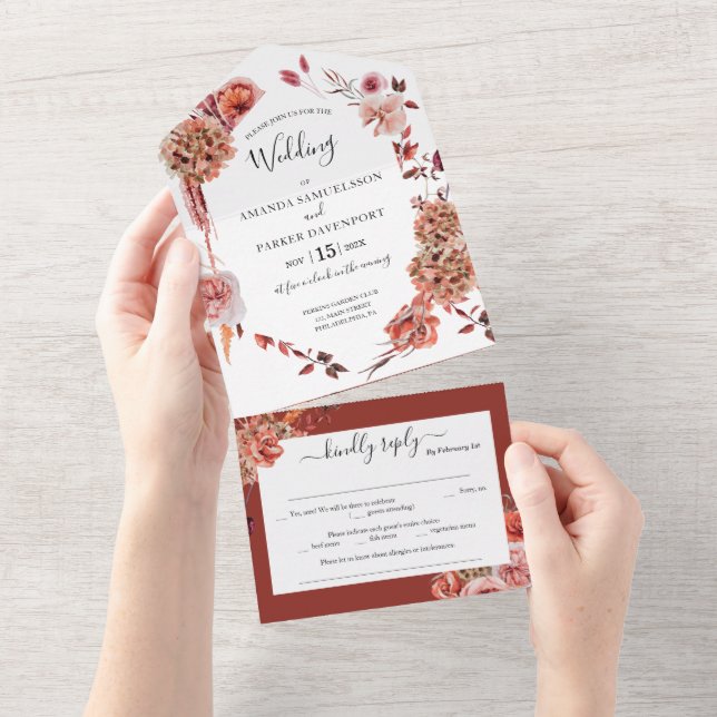 Convite Floral para Casamento Boho Country (Tearaway)