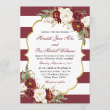 Convite Floral para Casamento de Marsala Striped