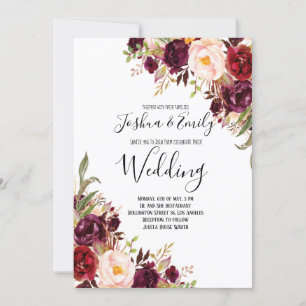 Convite Floral para Casamento de Peony Burgundy