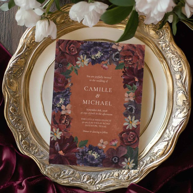 Convite Floral para Casamento de Terracotta (Terracotta Floral Fall Wedding Invitation)