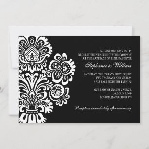 Convite Floral para Casamento de Vintagem Negra e 