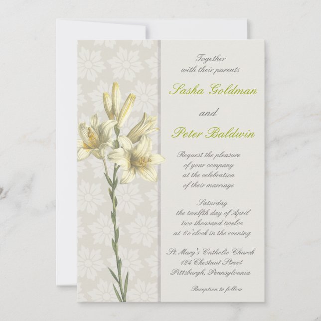 Convite Floral para Casamento de White Lillies (Frente)
